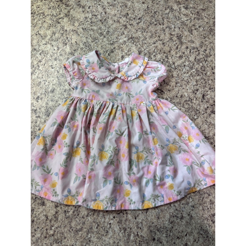 Nanette Baby Girls Pink Floral Peter Pan Collar Dress 12M Short Sleeve
